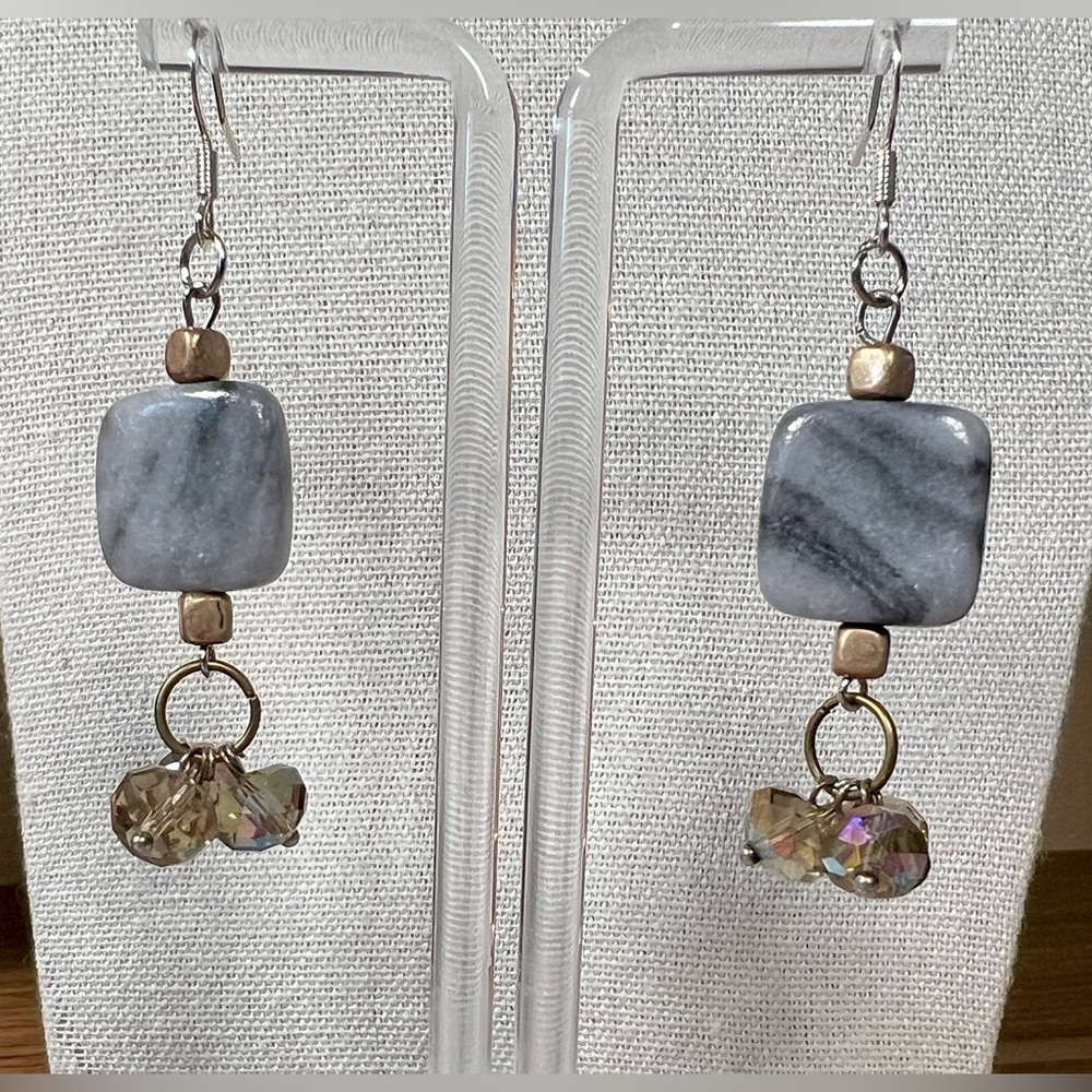 Marbled Stone Artisan Dangle Earrings
